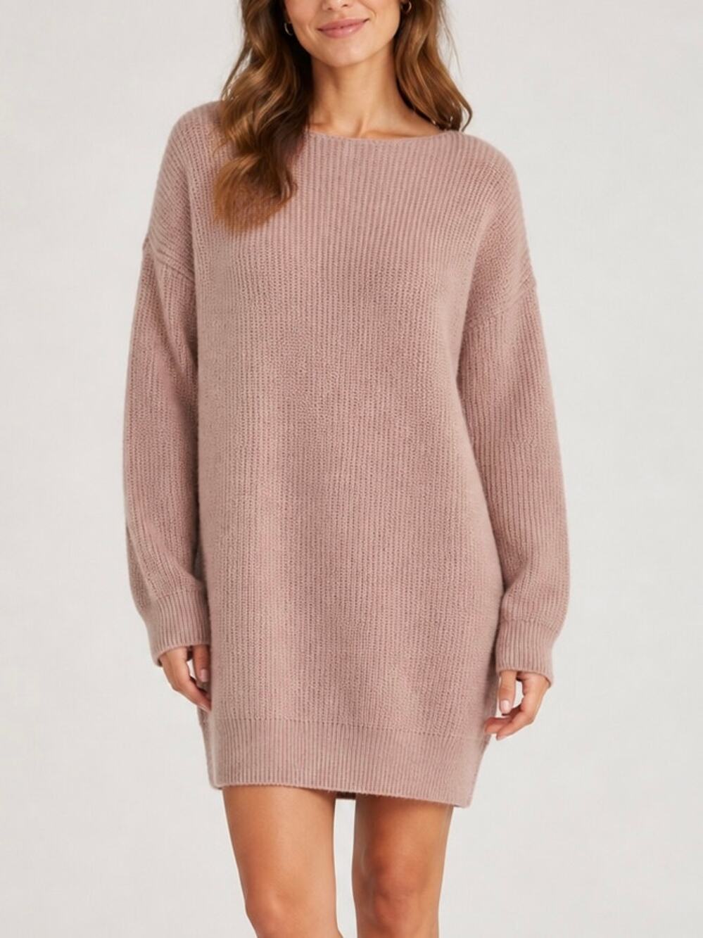 THEORY Sabine Wool Rib Boat Neck Sweater Dress Balloon Sleeve Mini Ribbed Knit